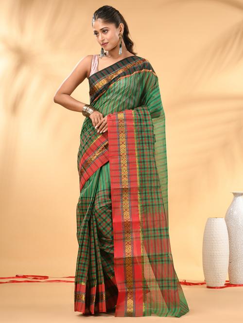 women checkered tant saree - 21987028 -  Standard Image - 0