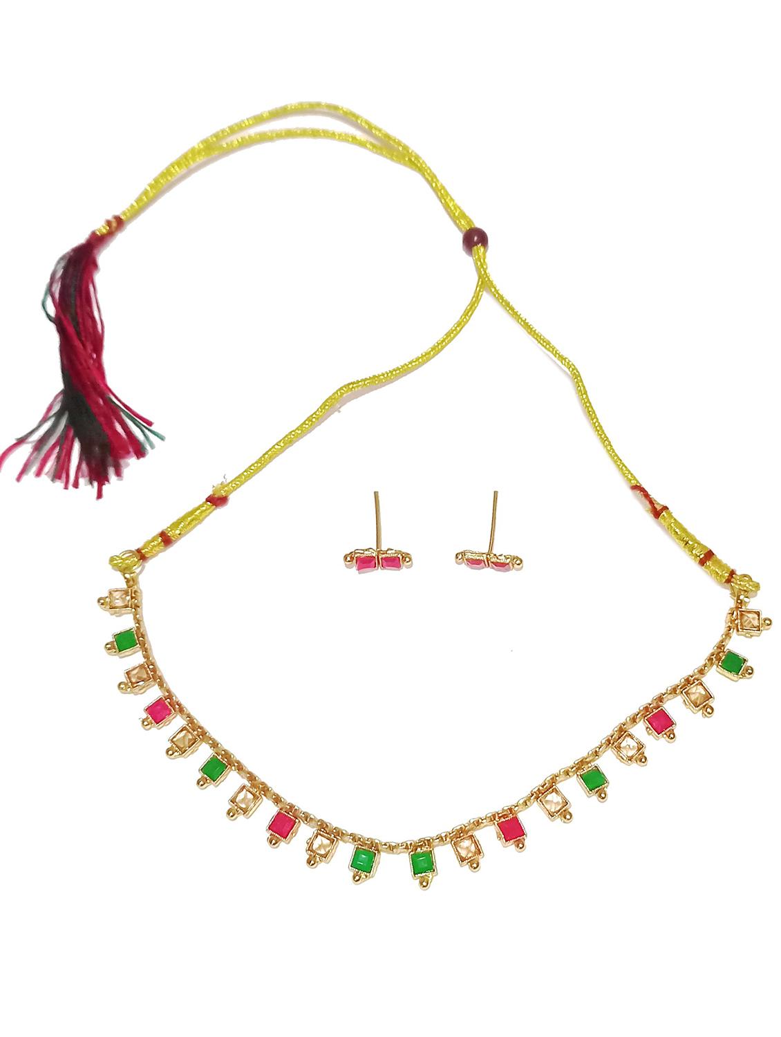 women multicolor stone studded short chokar necklace