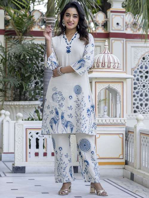 women printed three quarter sleeve ethnic co-ord set - 21987041 - Standard Image - 0