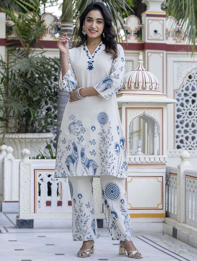 women printed three quarter sleeve ethnic co-ord set - 21987041 - Zoom Image - 0