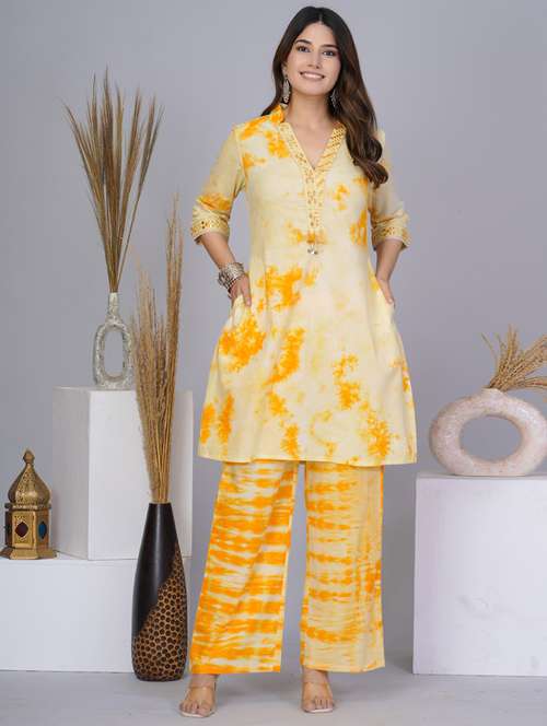 women tie & dye three quarter sleeve ethnic co-ord set - 21987043 - Standard Image - 0