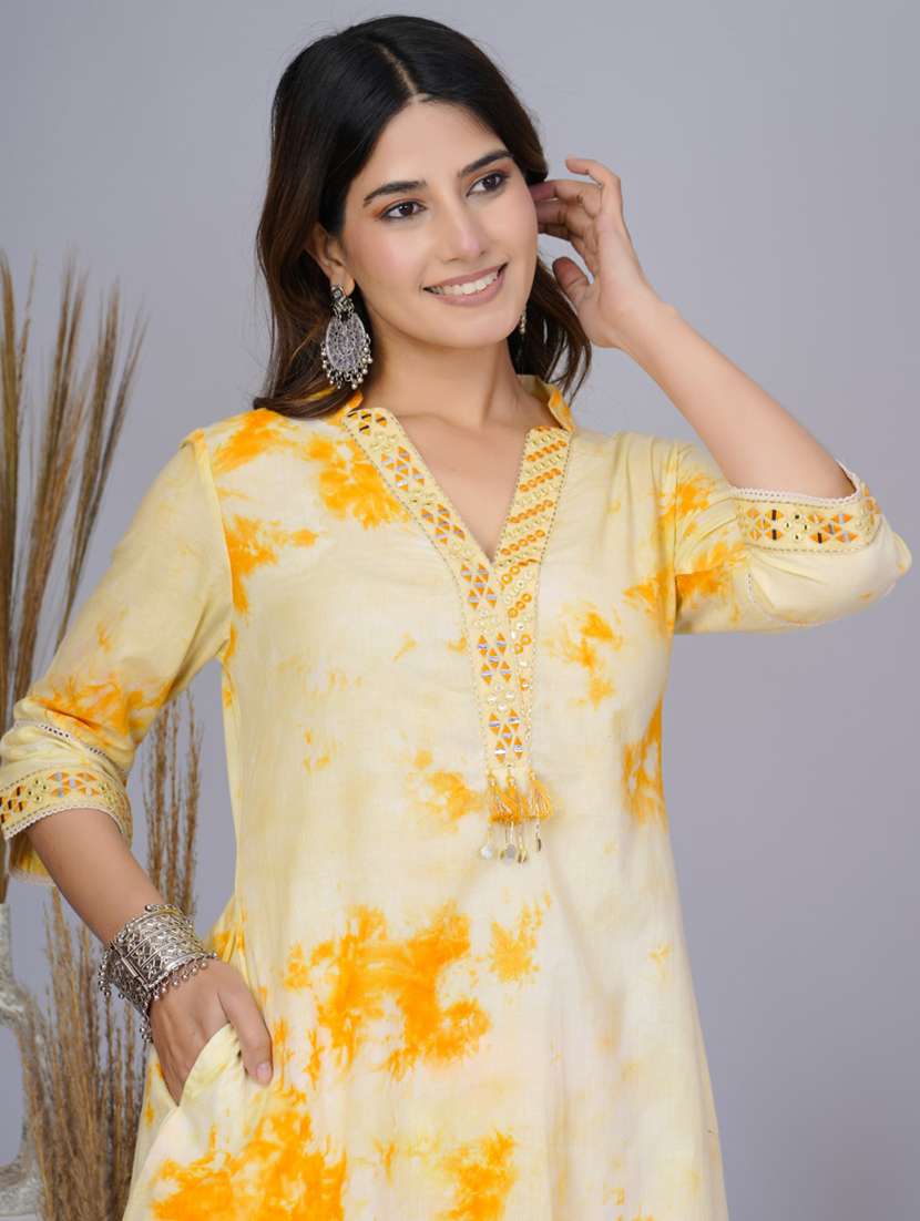 women tie & dye three quarter sleeve ethnic co-ord set - 21987043 - Standard Image - 3