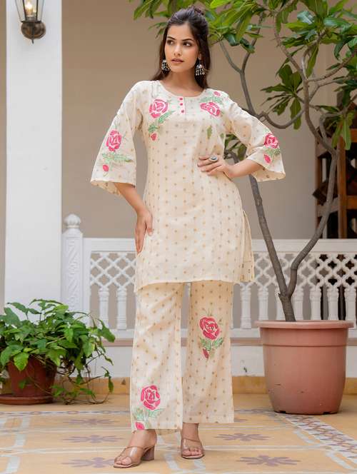 women floral three quarter sleeve ethnic co-ord set - 21987048 - Standard Image - 0