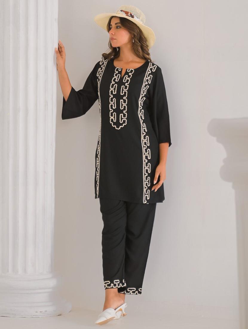 women solid with work three quarter sleeve ethnic co-ord set - 21987049 -  Zoom Image - 0