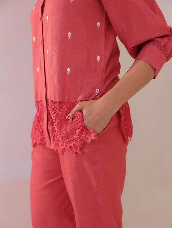 women embroidered three quarter sleeve ethnic co-ord set - 21987066 -  Standard Image - 3