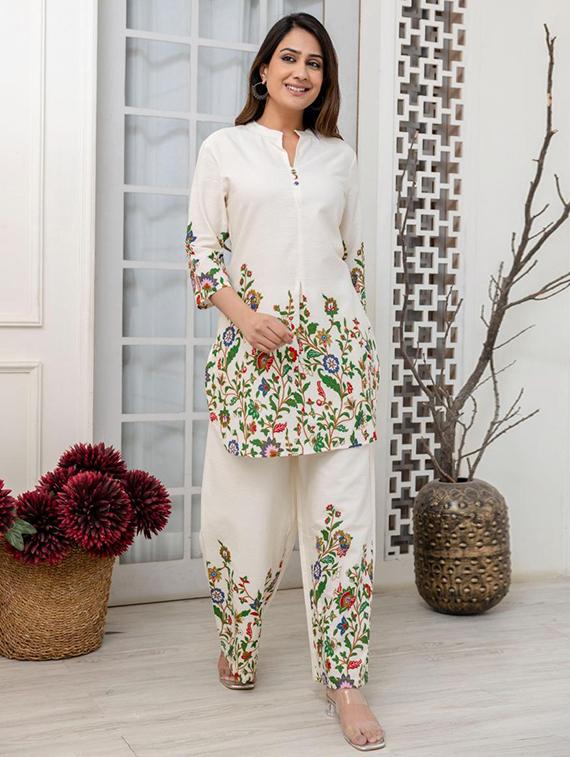 women floral three quarter sleeve ethnic co-ord set