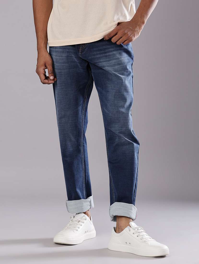 men solid mid rise straight fit jean