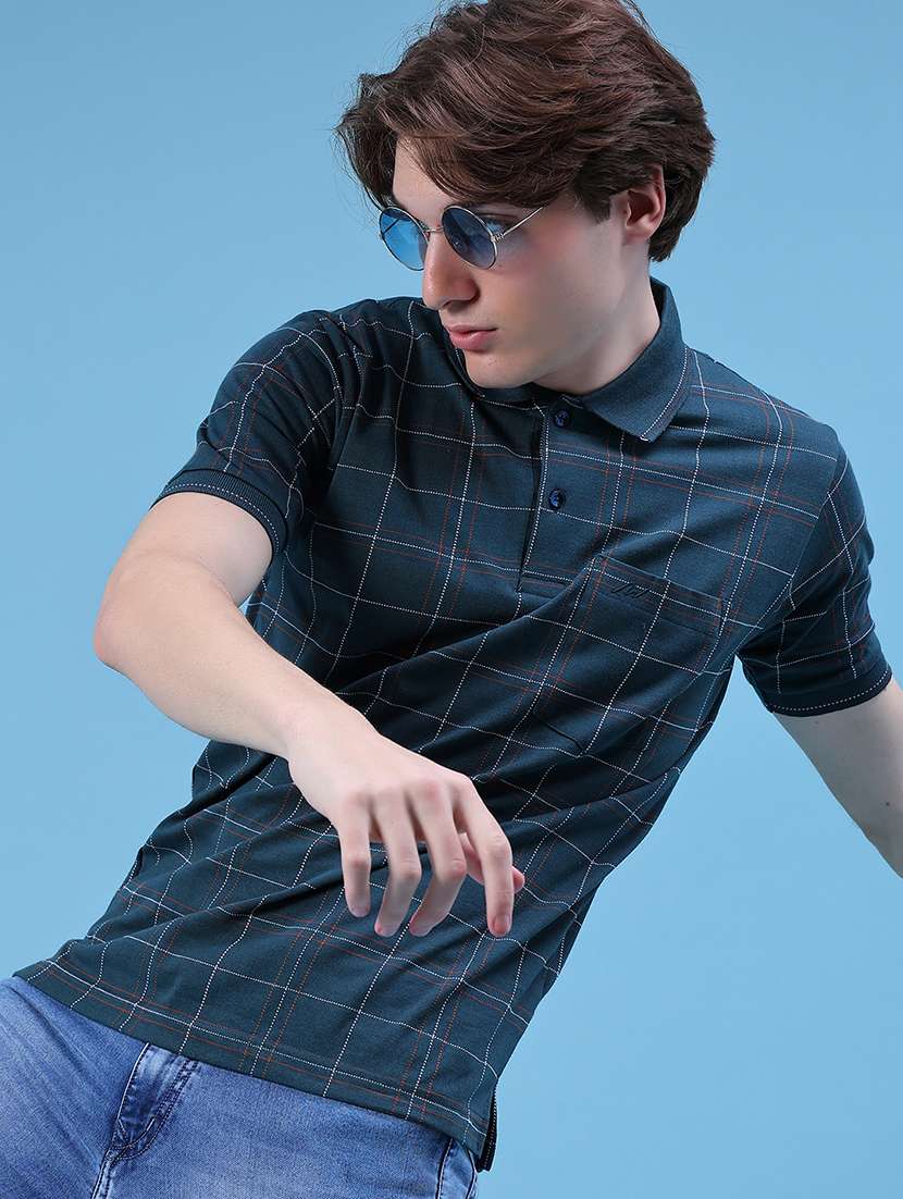 men checkered short sleeve regular fit polo t-shirt