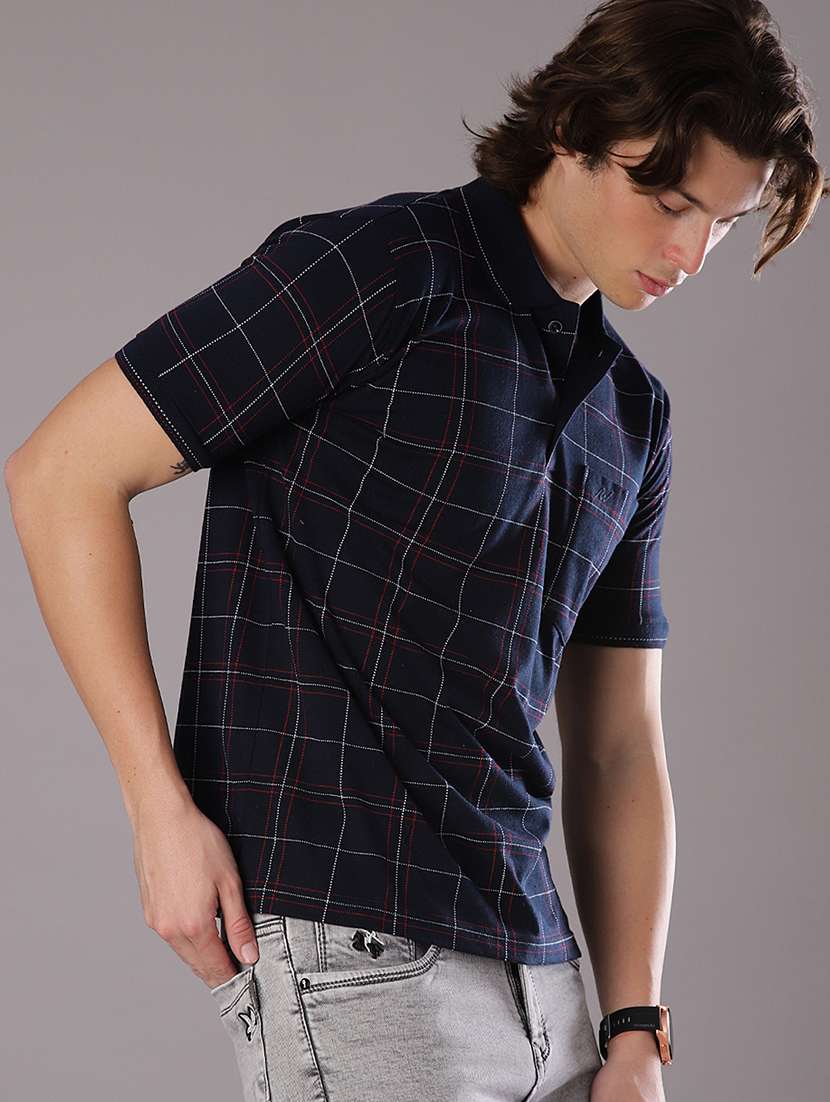 men checkered short sleeve regular fit polo t-shirt