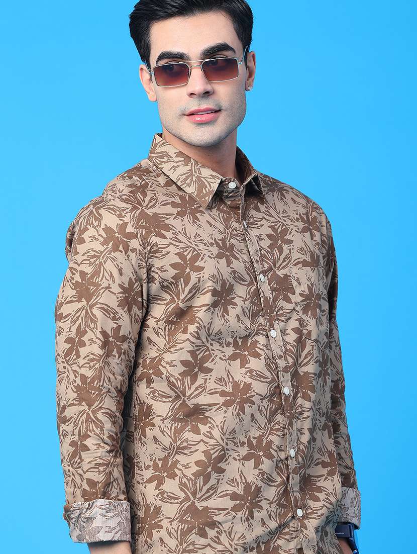 men printed long sleeve regular fit casual shirt