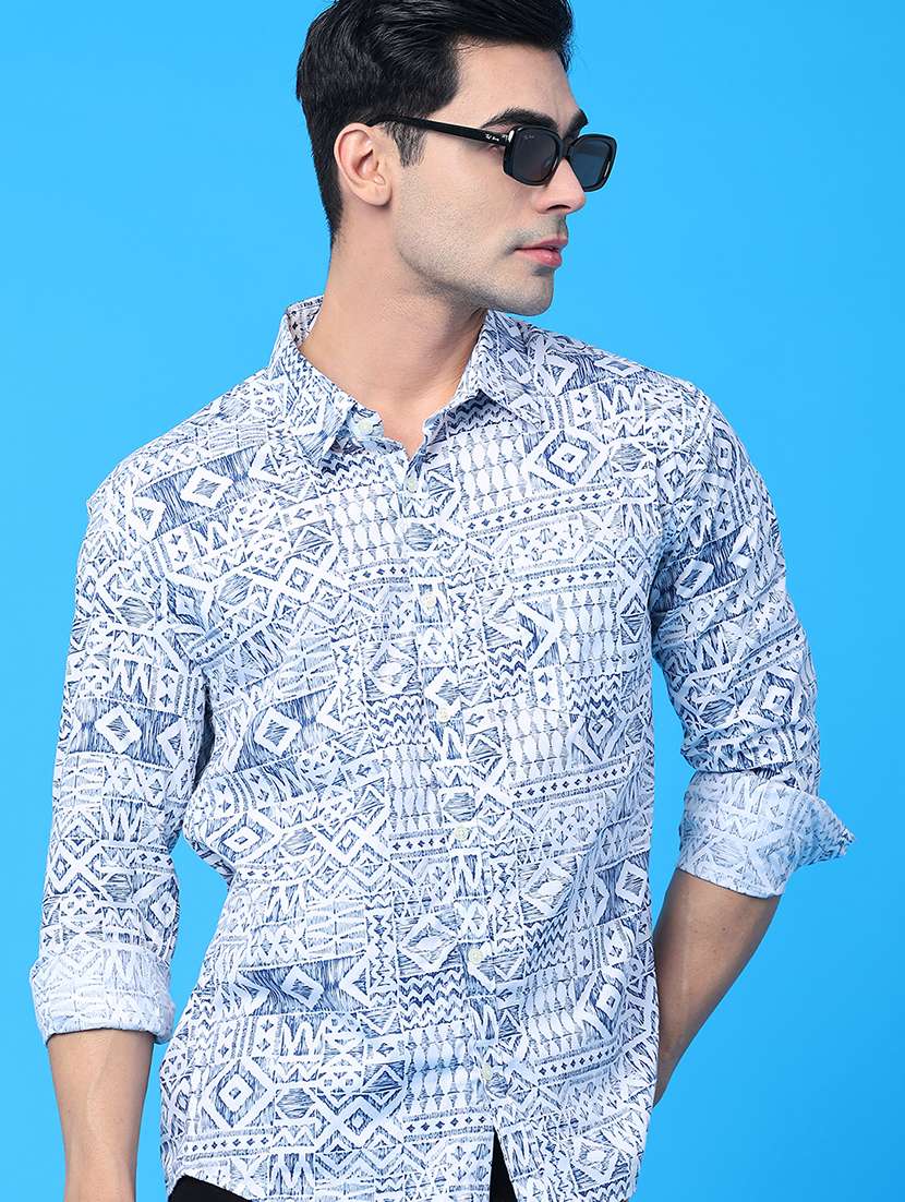 men printed long sleeve regular fit casual shirt