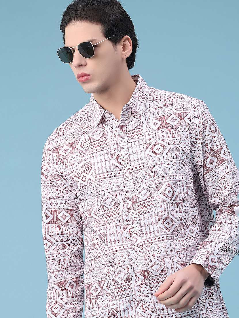men printed long sleeve regular fit casual shirt