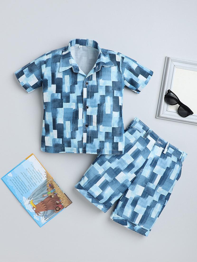blue cotton blend shorts set coords - 21987312 - Zoom Image - 0