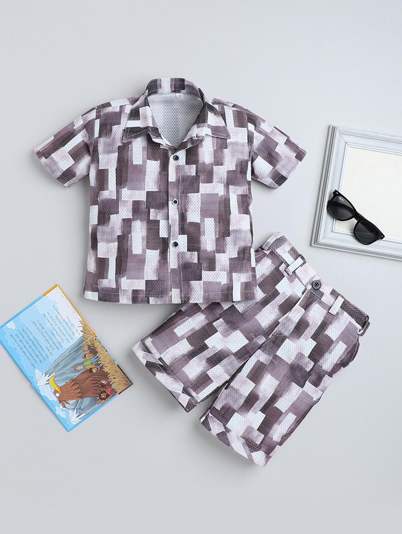 brown cotton blend shorts set coords - 21987313 - Zoom Image - 0