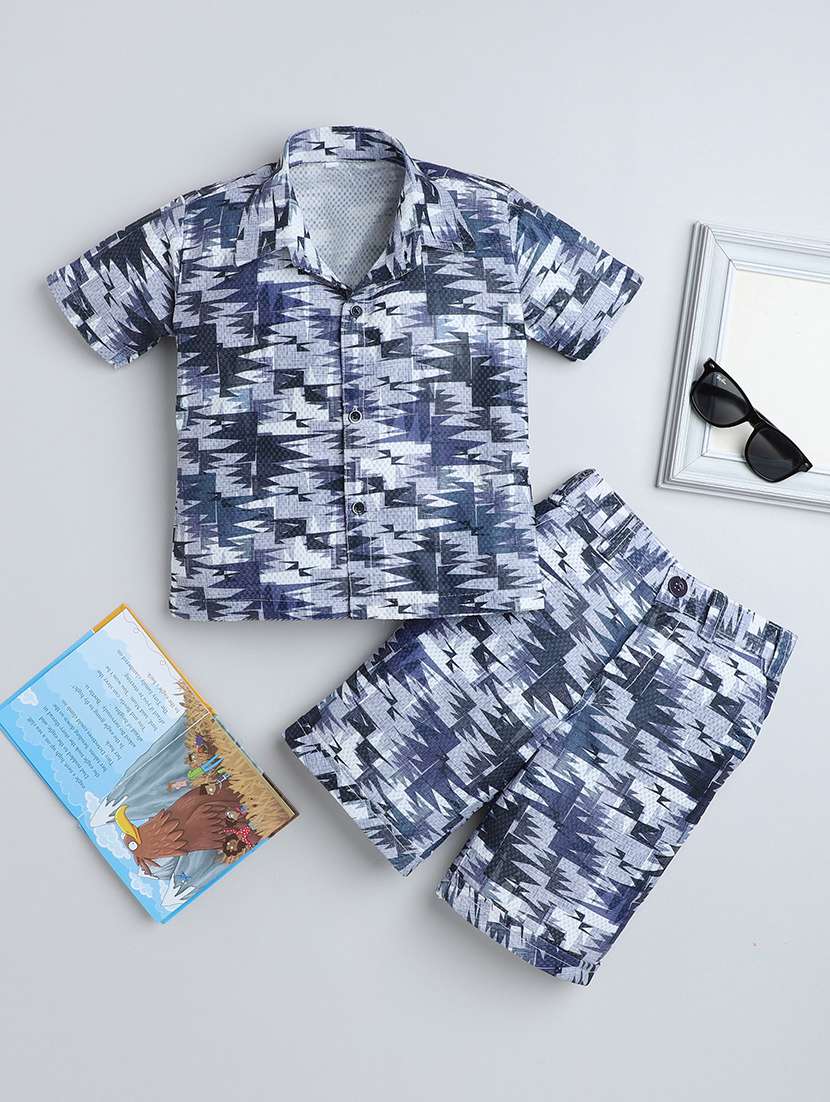 navy blue cotton blend shorts set coords - 21987316 - Zoom Image - 0