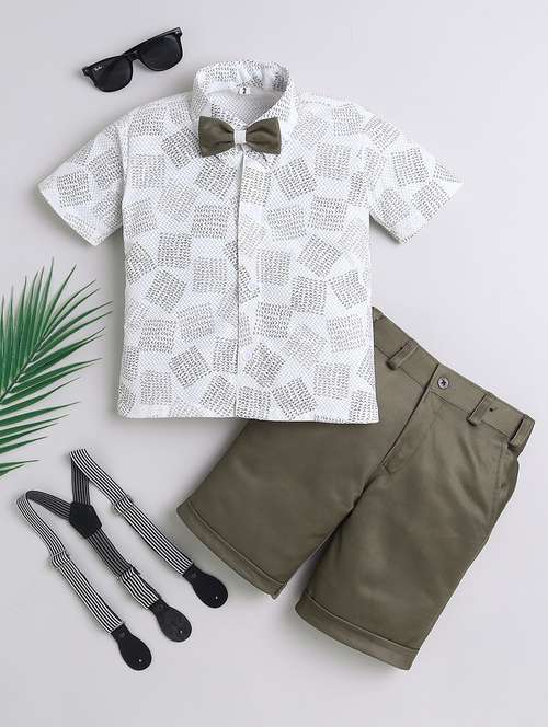boys printed shirt and shorts set with suspender - 21987323 -  Standard Image - 0