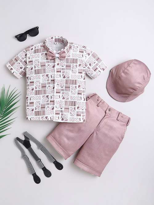 boys printed shirt and shorts set with suspender - 21987325 -  Standard Image - 0