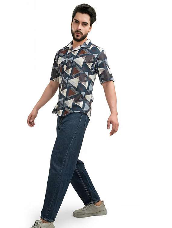 men printed short sleeve regular fit casual shirt - 21987331 -  Standard Image - 3