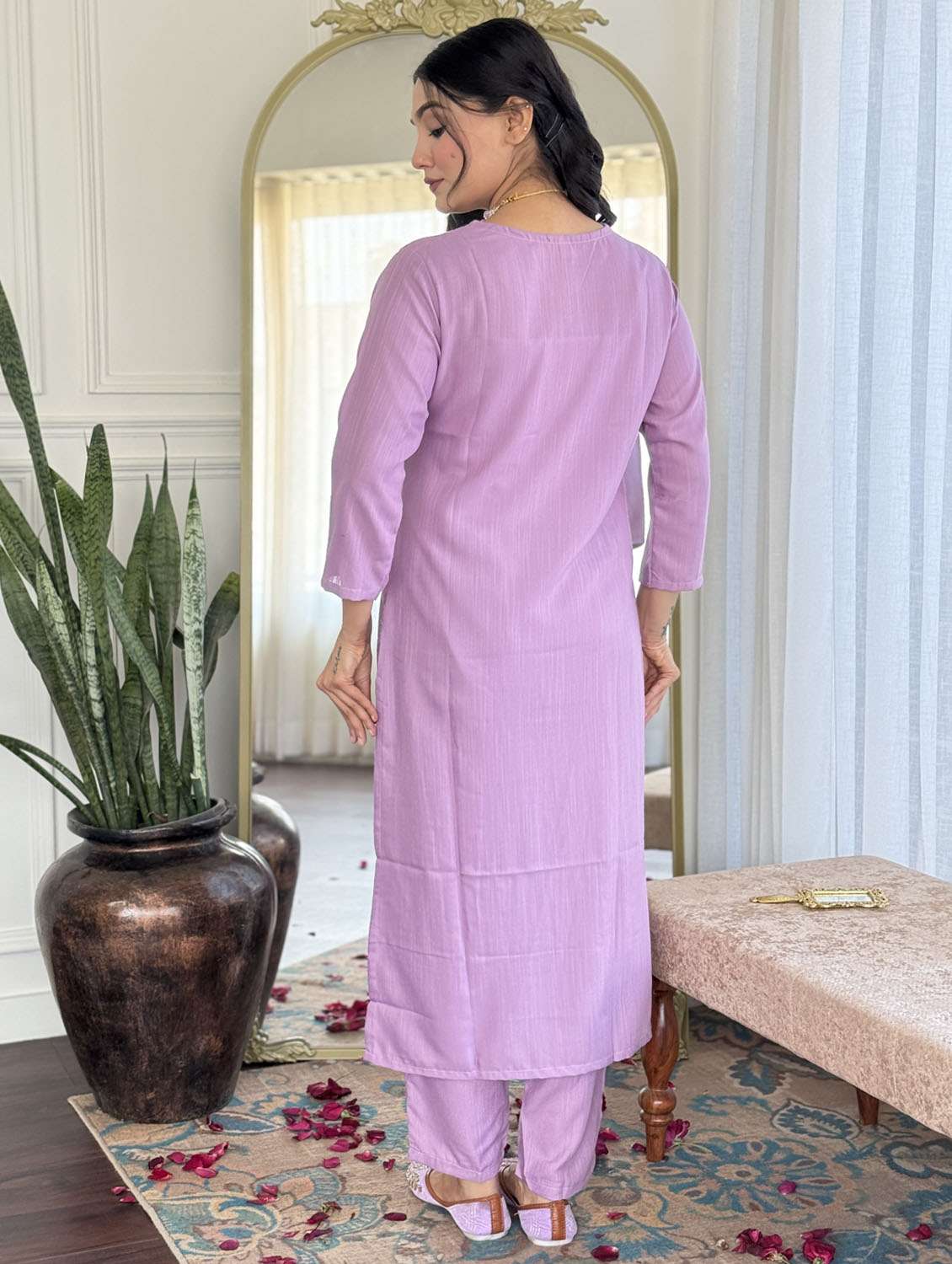 women three quarter sleeve kurta pant with dupatta set - 21987345 - Standard Image - 3