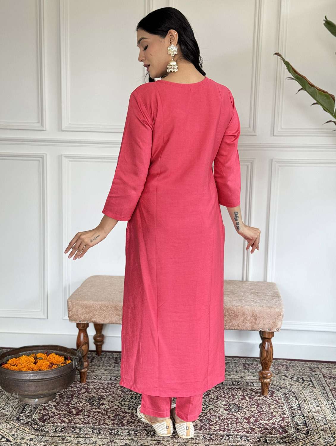 women three quarter sleeve kurta pant with dupatta set - 21987347 - Standard Image - 3