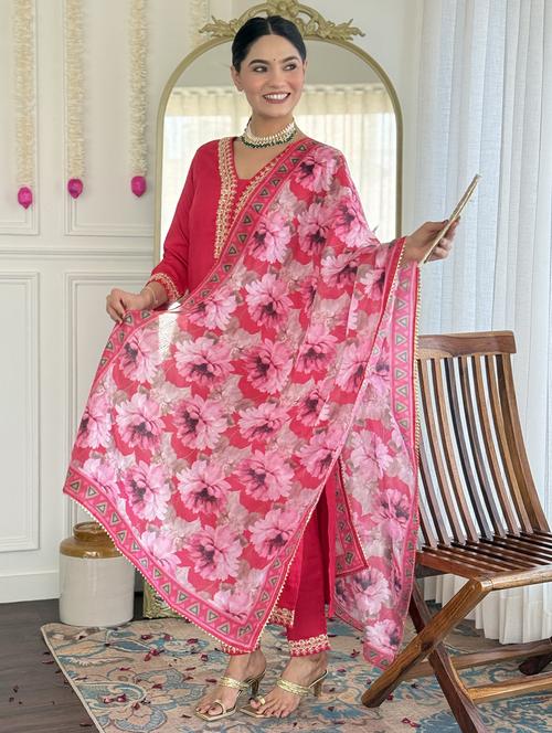 women three quarter sleeve kurta pant with dupatta set - 21987352 -  Standard Image - 0