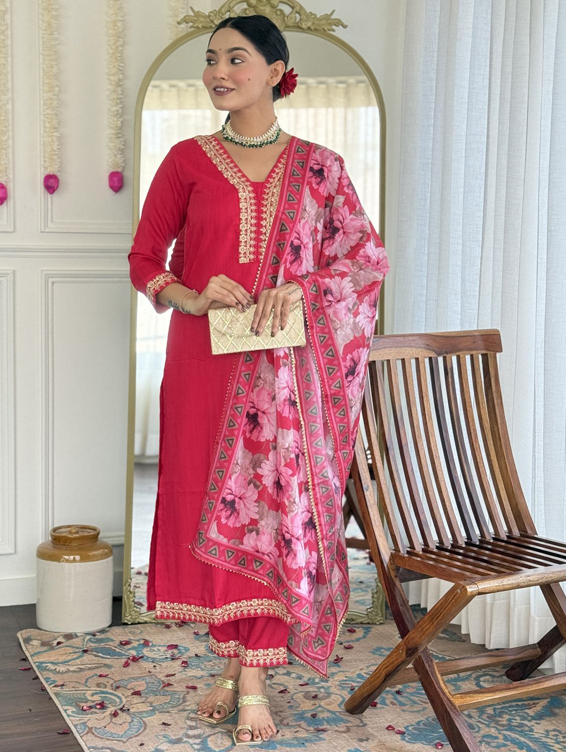 women three quarter sleeve kurta pant with dupatta set - 21987352 - Standard Image - 5