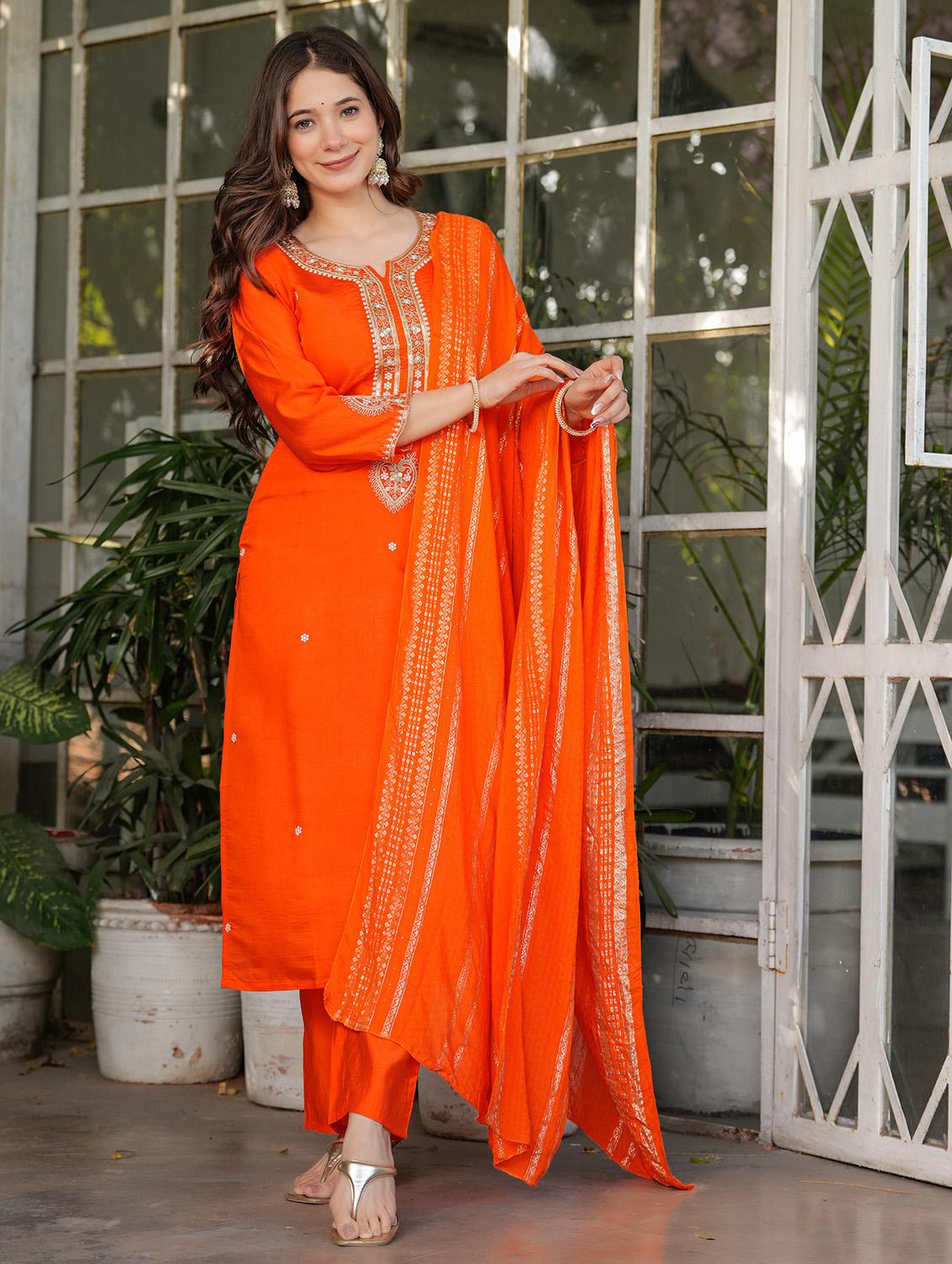 women three quarter sleeve kurta pant with dupatta set - 21987362 - Standard Image - 3