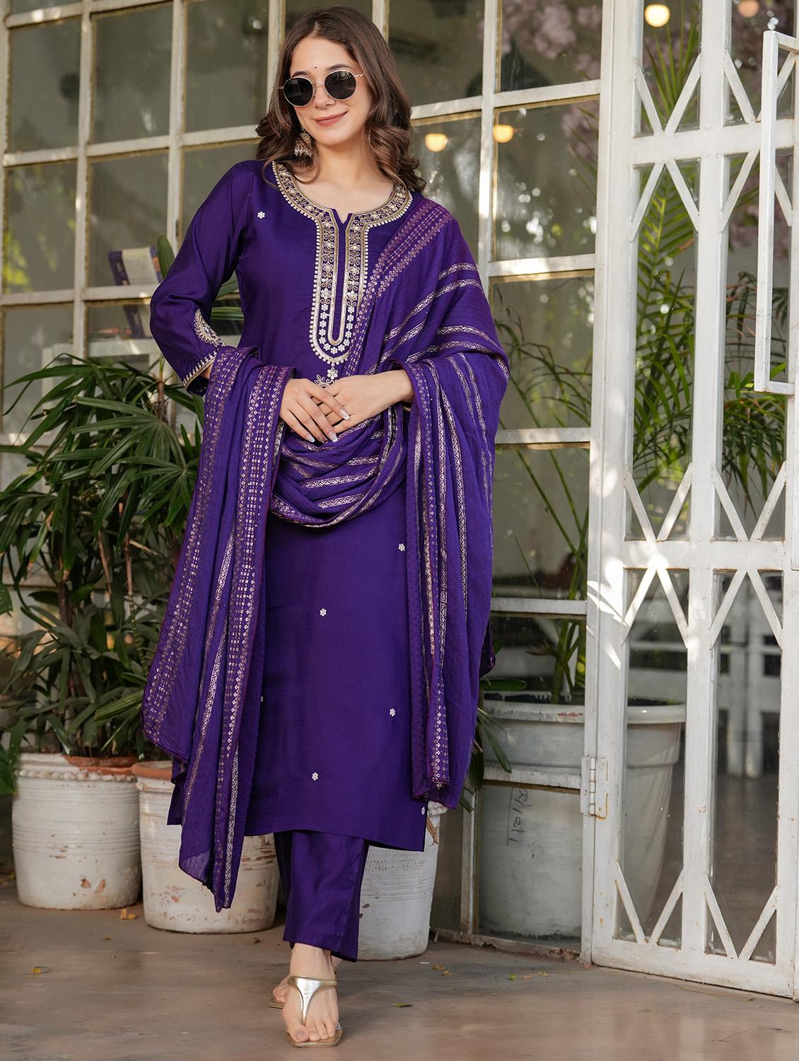 women three quarter sleeve kurta pant with dupatta set - 21987363 - Zoom Image - 0