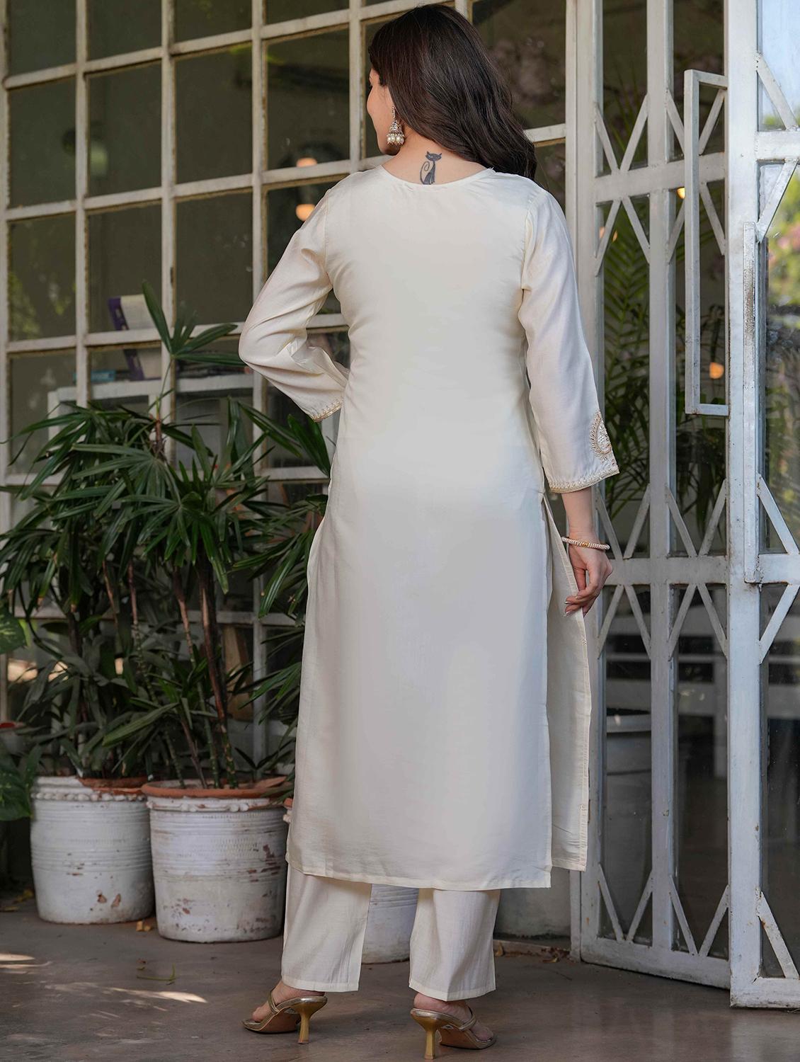 women three quarter sleeve kurta pant with dupatta set - 21987365 - Standard Image - 3