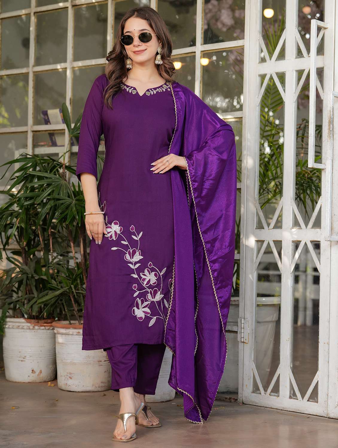 women three quarter sleeve kurta pant with dupatta set