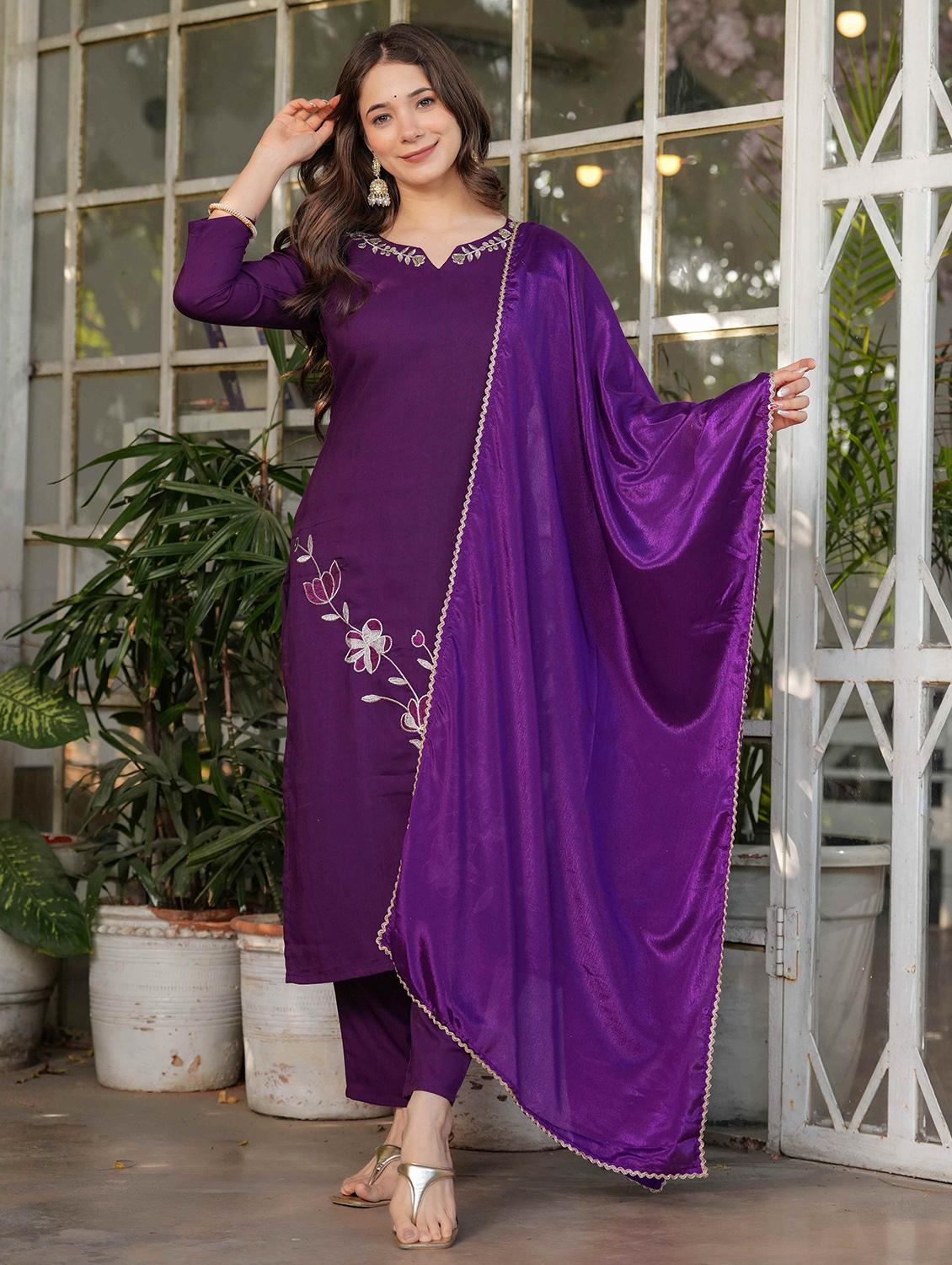 women three quarter sleeve kurta pant with dupatta set - 21987367 - Standard Image - 3