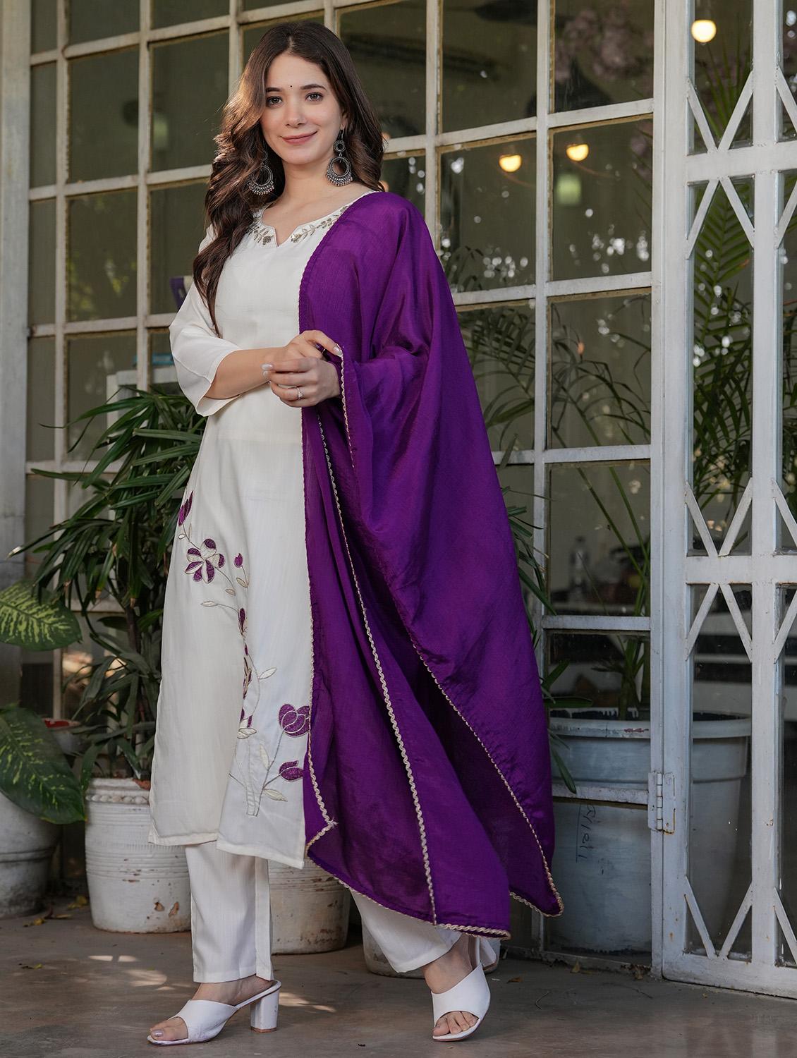 women three quarter sleeve kurta pant with dupatta set - 21987368 - Standard Image - 3