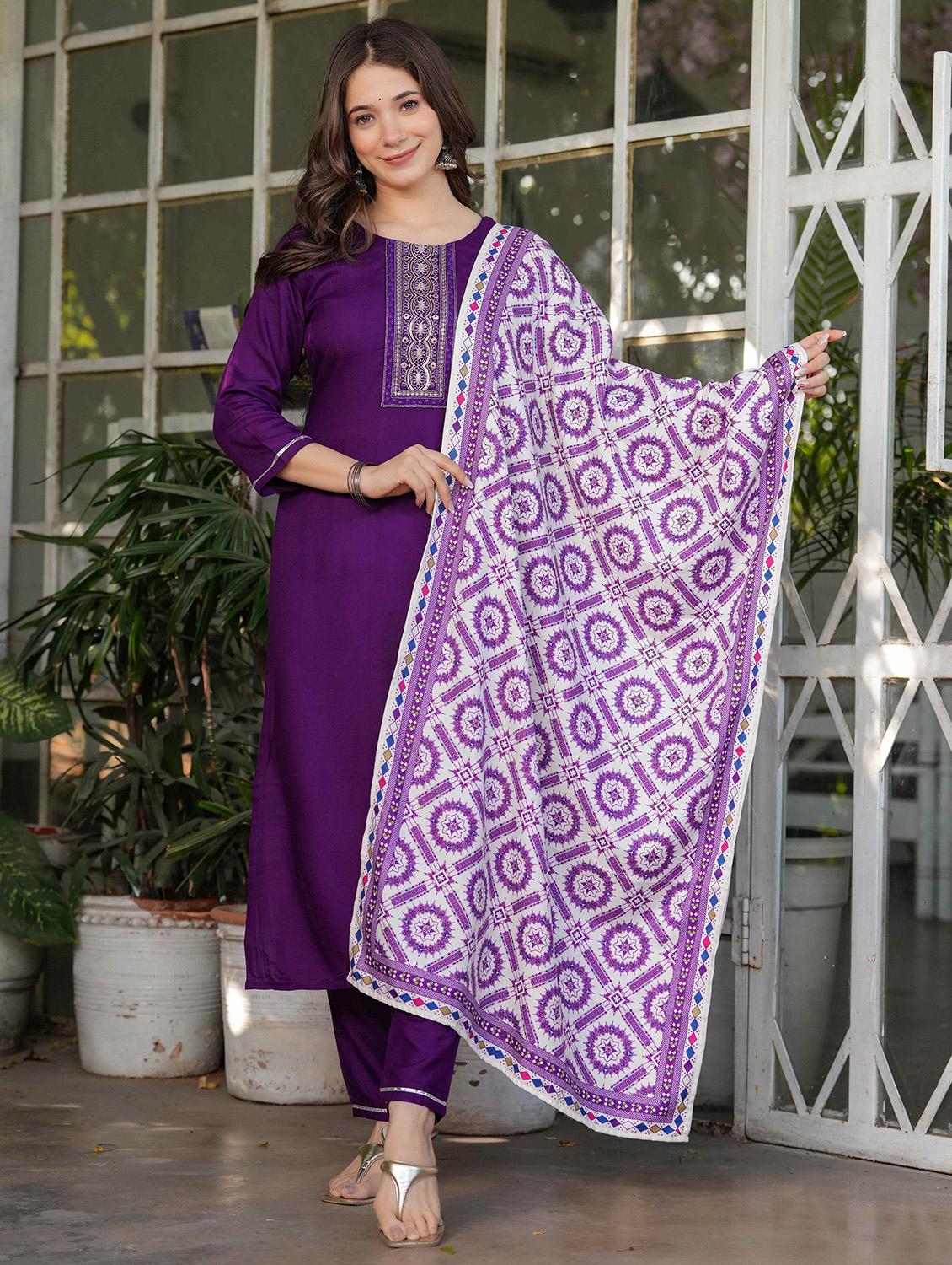 women three quarter sleeve kurta pant with dupatta set - 21987371 -  Zoom Image - 0