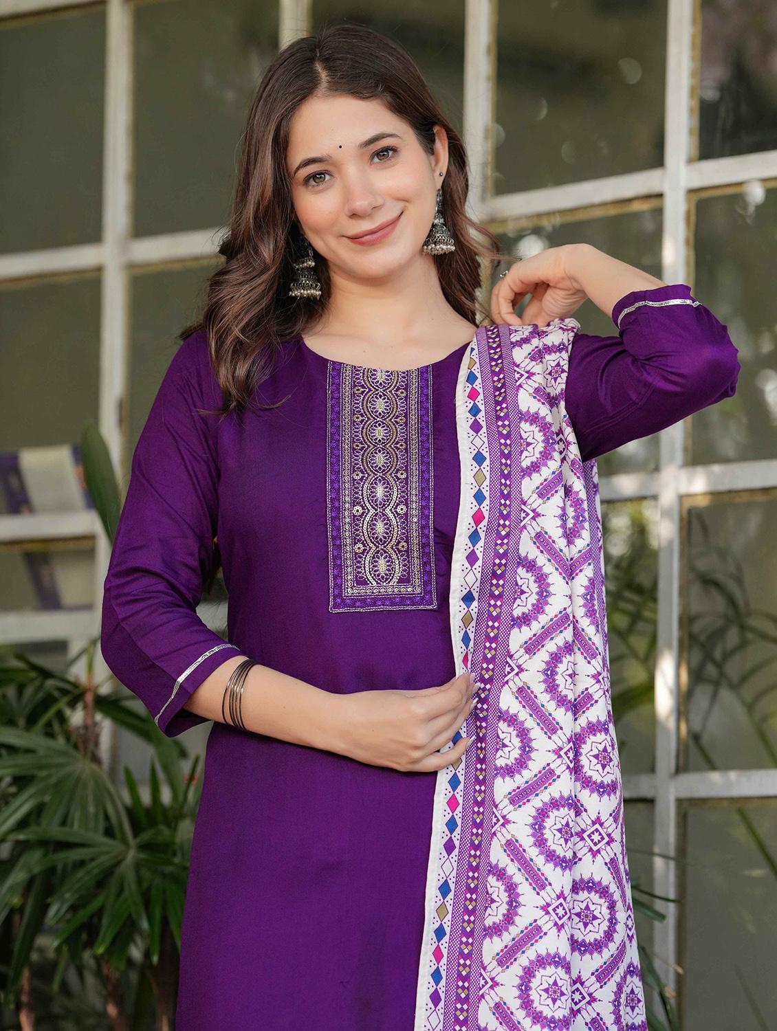women three quarter sleeve kurta pant with dupatta set - 21987371 - Standard Image - 5