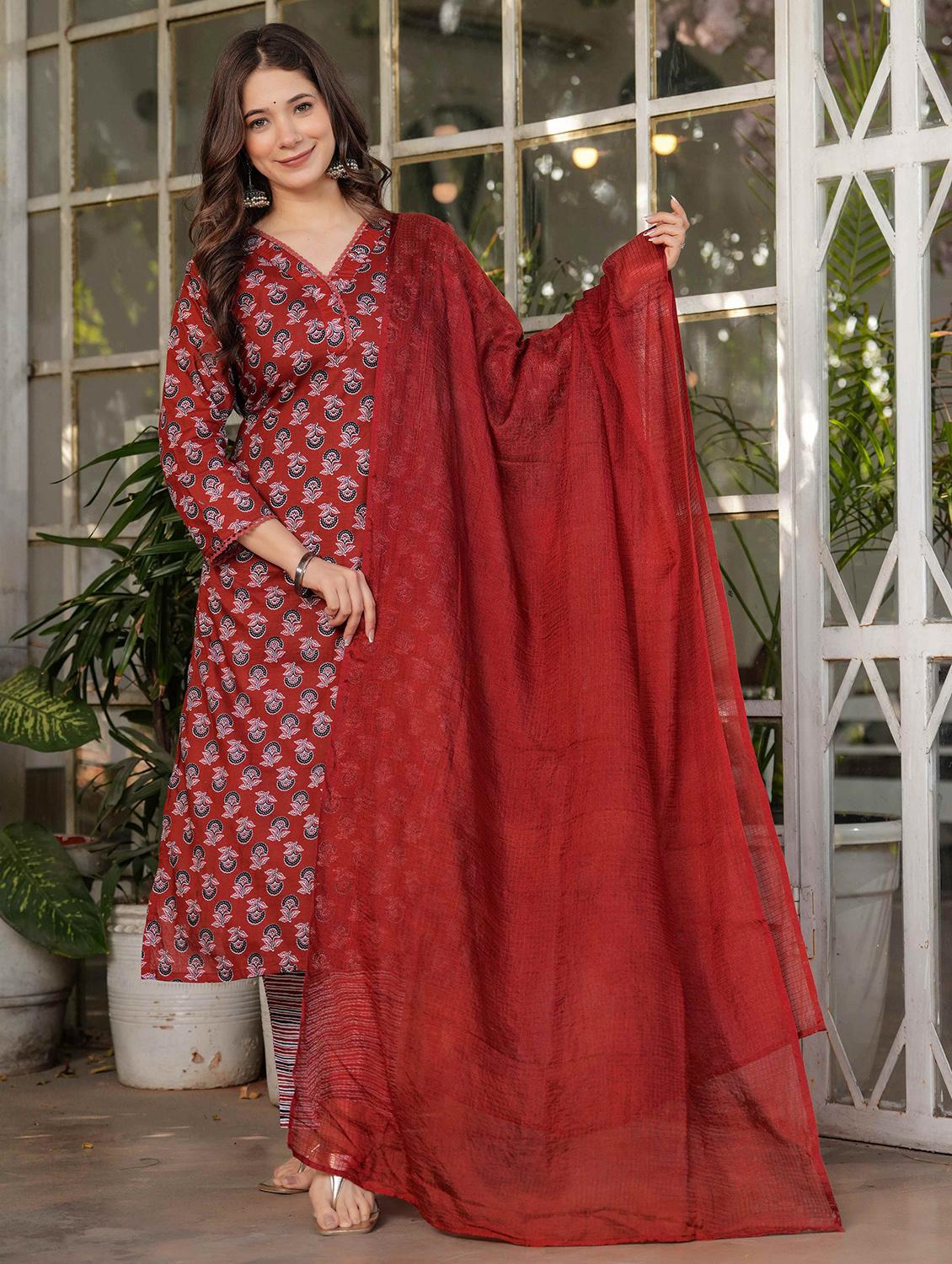 women three quarter sleeve kurta pant with dupatta set