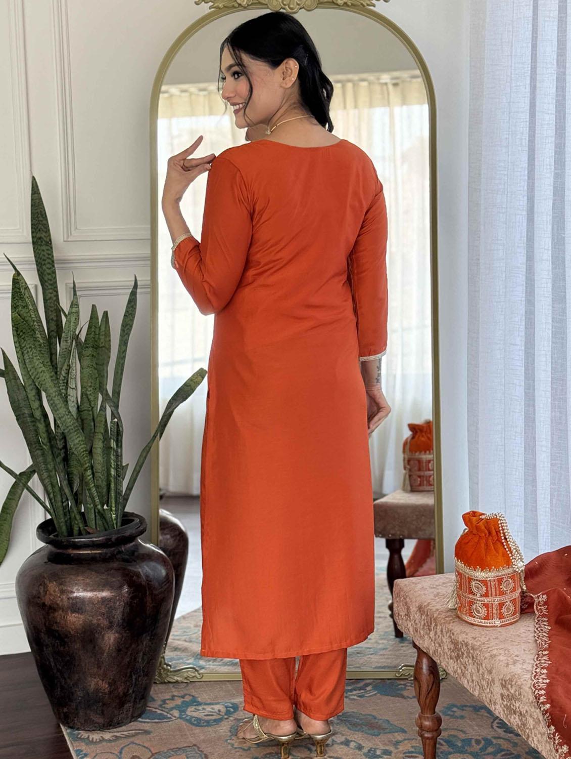 women three quarter sleeve kurta pant with dupatta set - 21987379 - Standard Image - 3