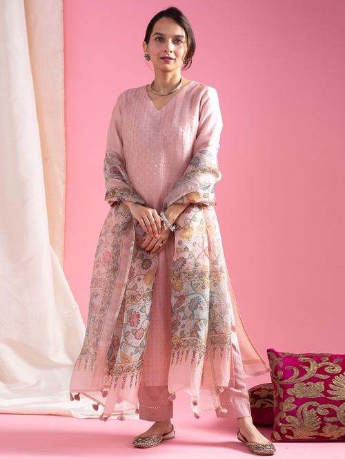 women three quarter sleeve kurta pant with dupatta set - 21987382 - Standard Image - 0