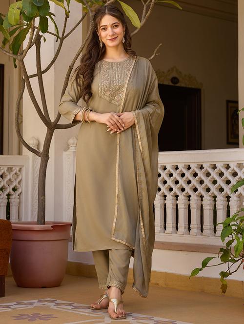women three quarter sleeve kurta pant with dupatta set - 21987385 -  Standard Image - 0