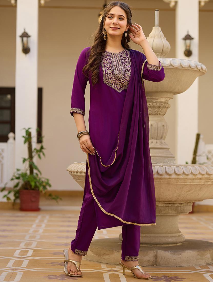 women three quarter sleeve kurta pant with dupatta set
