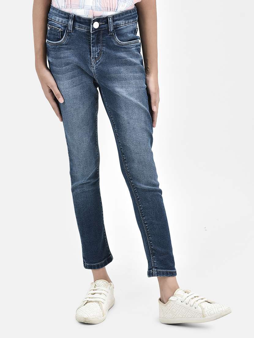 girls solid mid rise slim fit jean