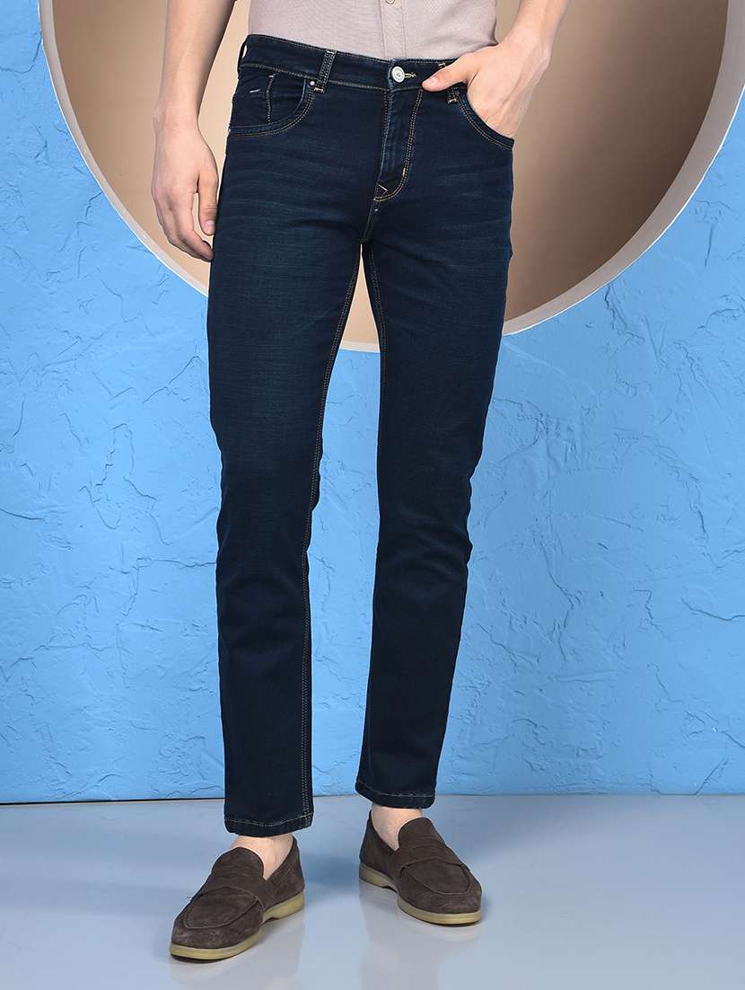 men washed low rise full length sraight fit jeans