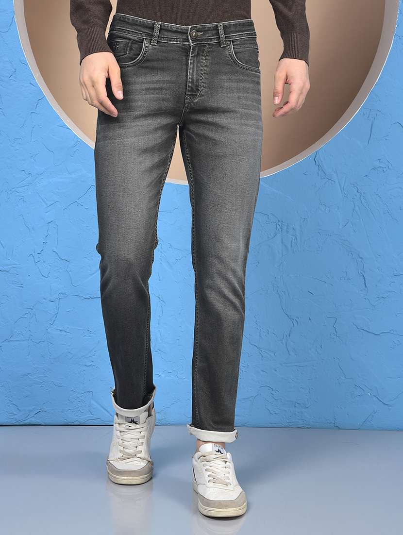 men washed mid rise full length slim fit jeans