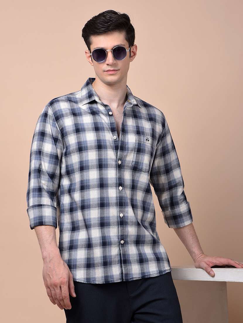 men checkered long sleeve slim fit casual shirt