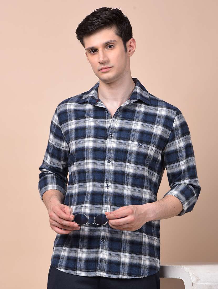 men checkered long sleeve slim fit casual shirt