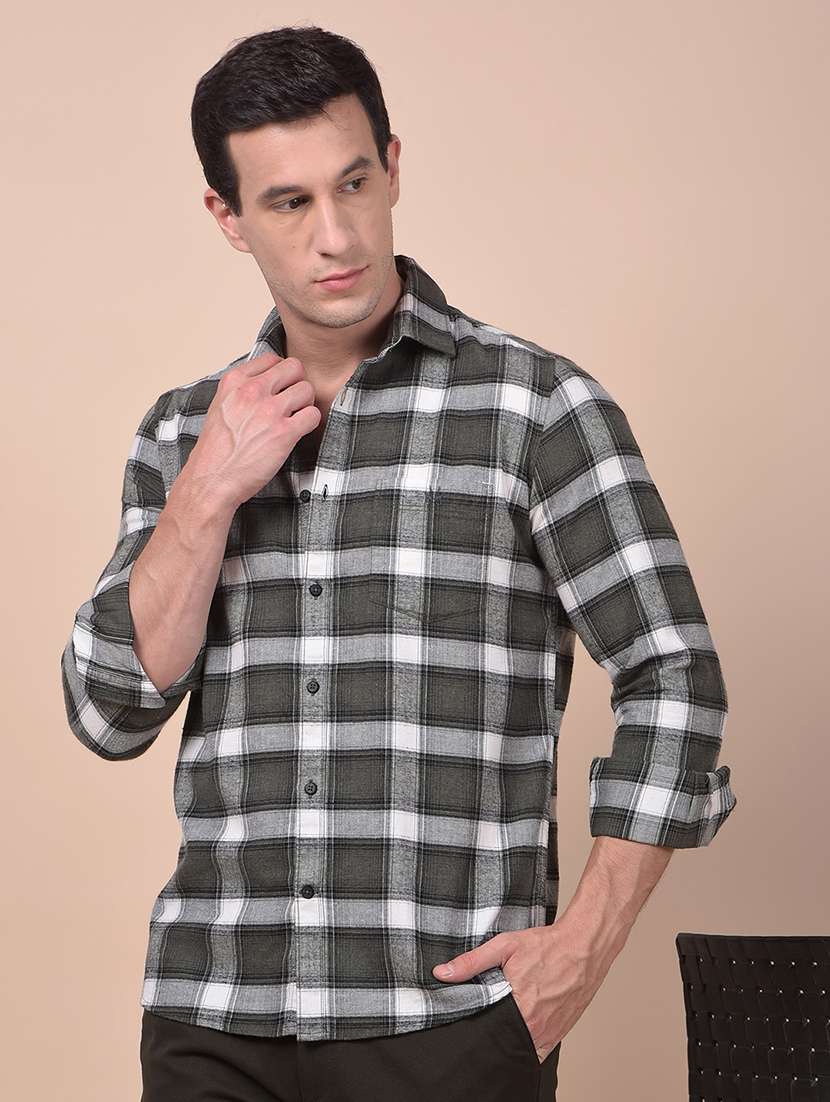men checkered long sleeve slim fit casual shirt