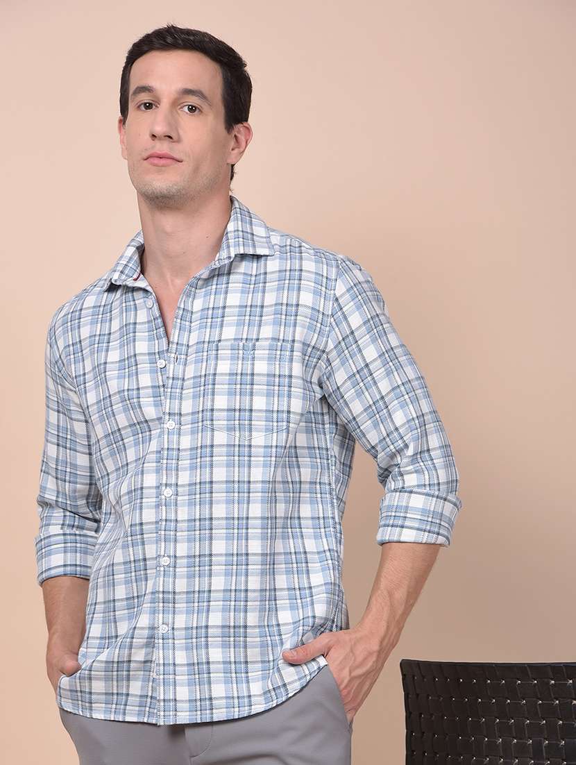 men checkered long sleeve slim fit casual shirt