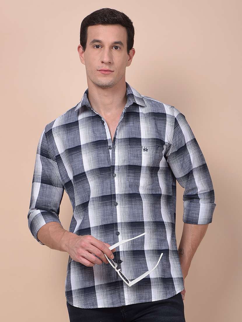 men checkered long sleeve slim fit casual shirt