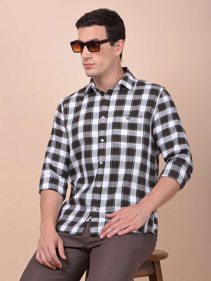 men checkered long sleeve slim fit casual shirt