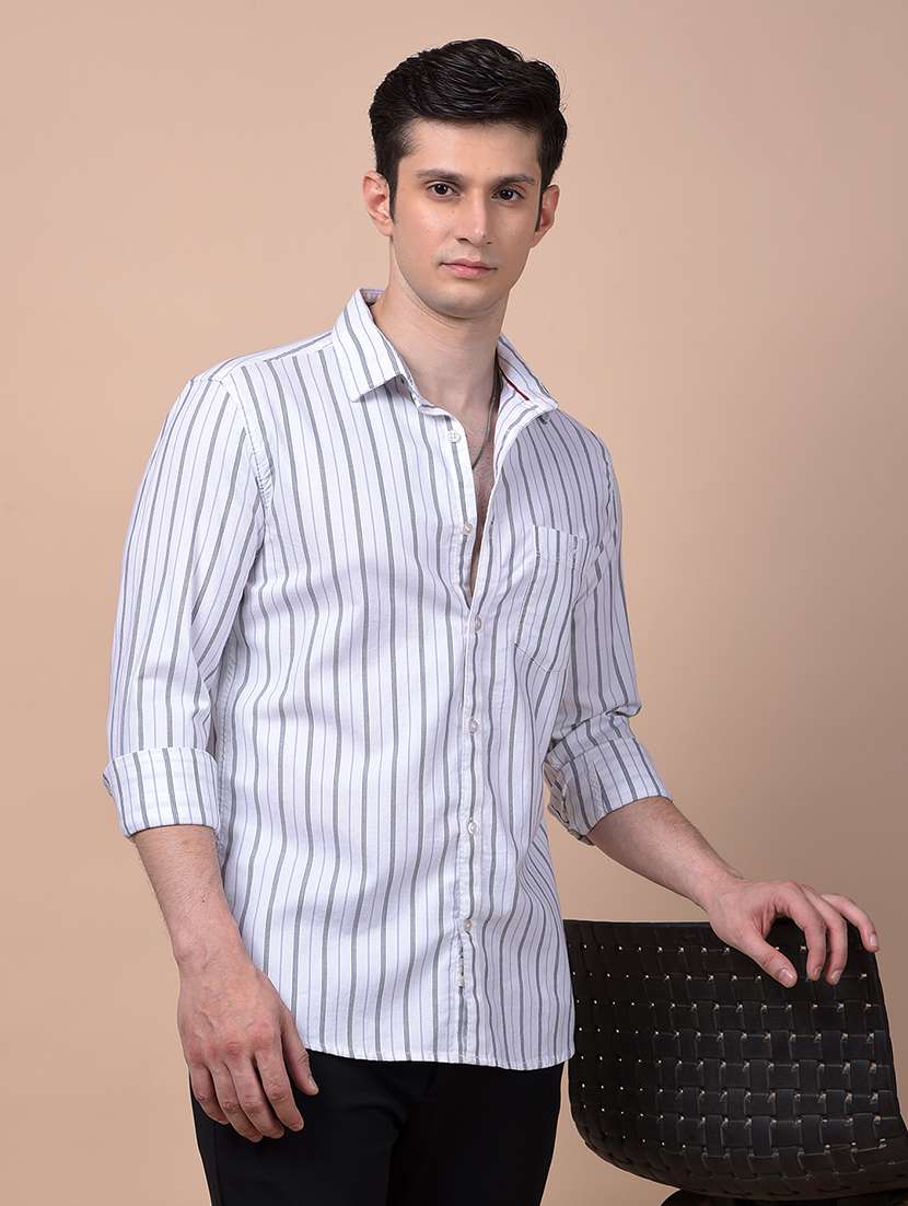 men striped long sleeve slim fit casual shirt
