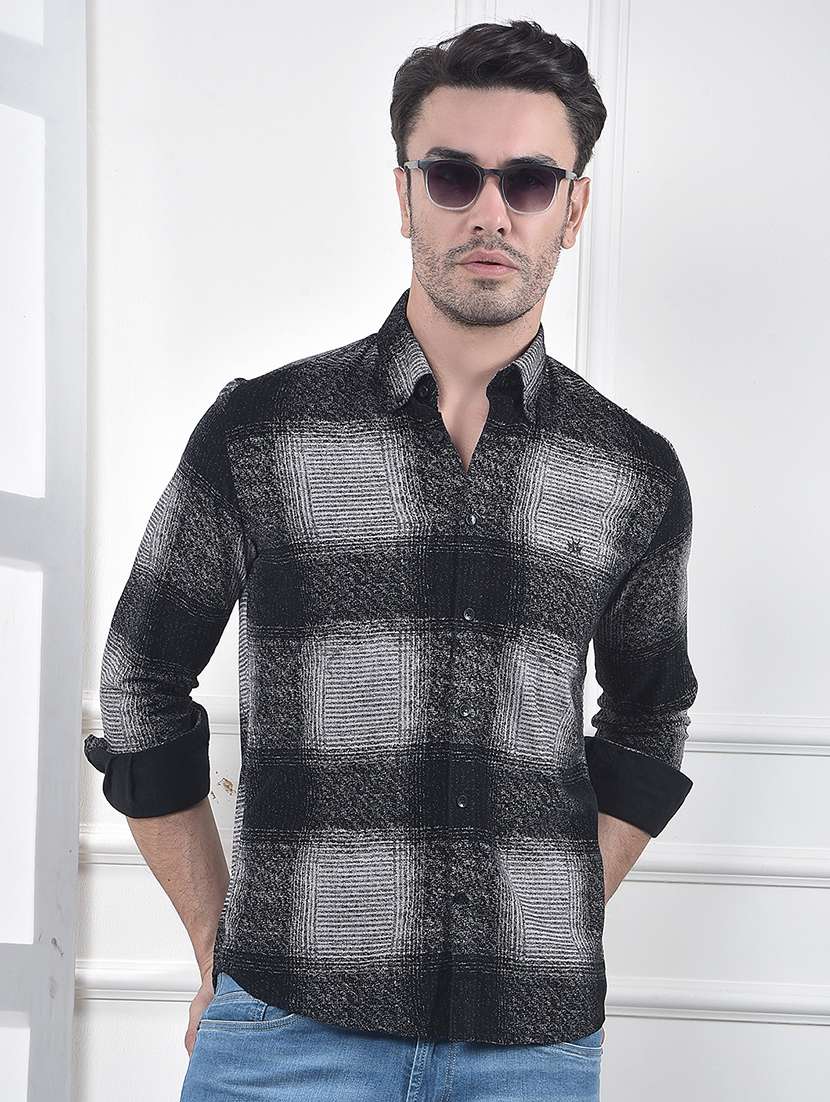 men checkered long sleeve slim fit casual shirt